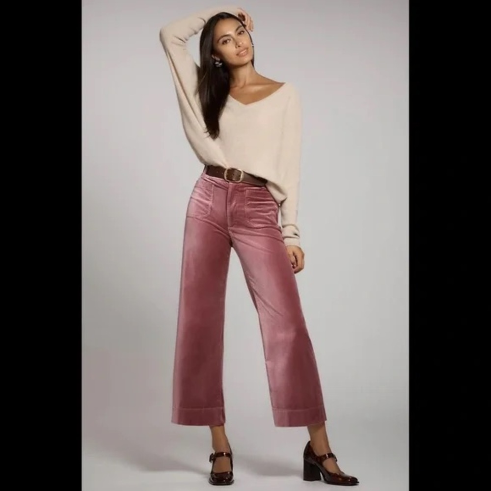 NWT - The Colette Velvet Crop Wide-Leg Pants by Maeve, Mauve color, Size 24